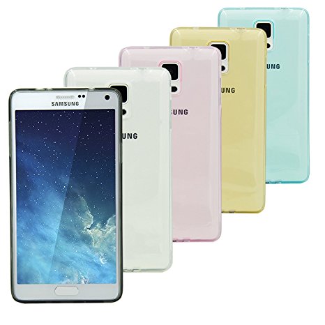 OKRAY [5-Pack] Ultra Clear Thin Protective TPU Colorful Case Skin Soft Back Panel Anti Scratched Anti Fingerprint Cover for Samsung Note 4 SM-N910S/SM-N910C Black White Pink Yellow Blue
