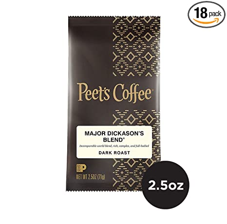 Peet's Coffee Major Dickason's Blend Dark Roast Ground Coffee, 2.5 Ounce Portion Packs (Pack of 18)