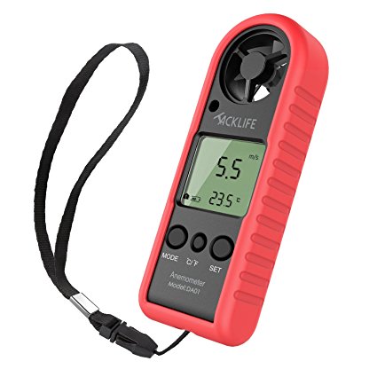 Tacklife Digital Anemometer Woopower Wind Speed Meter Air Flow Velocity with Thermometer LCD Backlight for Mountaineering, Sailing and Windsurfing