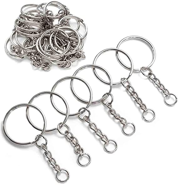 YHYZ Key Ring with Chain and Jumper Ring (1 Inch), Sliver Metal Keychain Ring (25mm) with Jumper Rings, Used for Crafts, Jewelry Making, Resin, DIY (32 Sets)