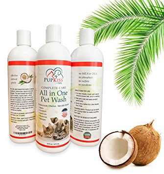 Professional All-in-One Natural Dog Shampoo for Healthy Skin & Coat, Plant Based Pet Care Wash, Dogs & Cats with Sensitive Skin. Cleaner, Deodorizer, Moisturizer, Conditioner & Detangler-Made in USA