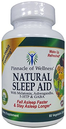 Pinnacle of Wellness All Natural Sleep Aid - Melatonin, Ashwagandha, 5-HTP, GABA and 12 Other Proven Ingredients - Herbal Non-Habit Forming Sleeping Pills (60 Vegan Capsules)