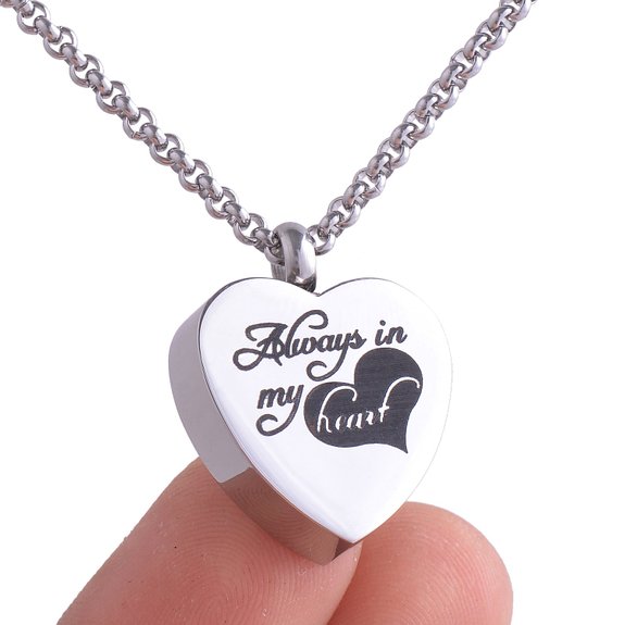 Michley Always in My Heart Urn Locket Jewelry Memorial Necklace Stainless Steel Silver
