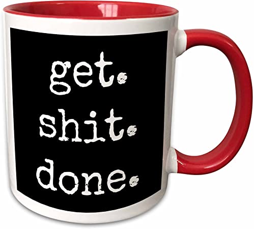 3dRose Get Shit Done Lettering Background Two Tone Mug, 11 oz, Black/White/Red