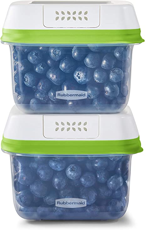 Rubbermaid 2114738 FreshWorks Saver, Medium Short Produce Storage Containers, 2-Pack, 4.6 Cup, Clear