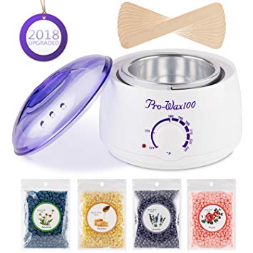 Wax Warmer Hair Removal Kit Electric Wax Melter Hot Wax Warmer Brazilian Wax Kit with 4 Different Flavors Wax Beans and 10 Wax Applicator Sticks for Women and Men