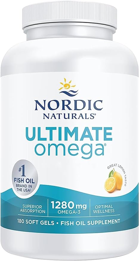 Nordic Naturals, Ultimate Omega-3, 1280mg, with EPA and DHA, High Dose, Lemon Flavour, 180 Softgels, Lab-Tested, Soy Free, Gluten Free, Non GMO