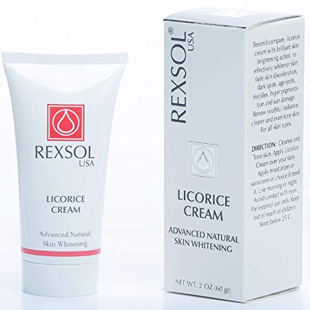 REXSOL Licorice Cream Advanced Natural Skin Whitening | With Vitamin C, Hyaluronic acid, Kojic Acid, Licorice Root Extract, Grape Seed Extract, Rosemary Leaf Oil, Papaya Fruit Extract. (60 gr/2 fl oz)