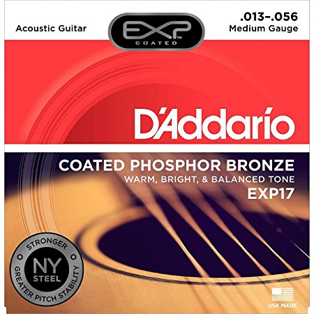 D'Addario EXP17 with NY Steel Coated Phosphor Acoustic Guitar Strings, Coated, Medium, 13-56