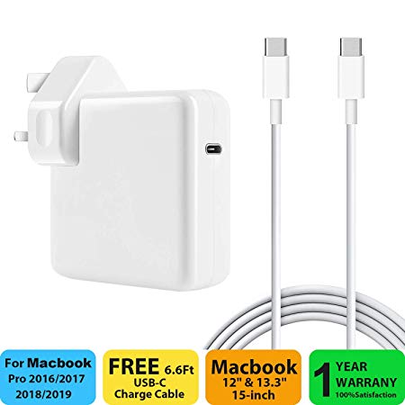 87W USB C Power Adapter Compatible with Macbook Pro/Air Charger, Works With USB-C 87W 61W & 30W Power Delivery Fast Charging Compatible with Macbook Pro 13'' 15'' 2016Late MacBook Air 2018Late…