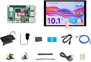 Waveshare Display Kit, Compatible with Raspberry Pi 5 8GB, Bundle with Pi 5 8GB, 10.1inch LCD, Cooler, 64GB TF Card, Cable and so on (14 items)