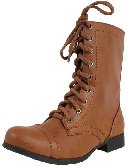 Soda Women's Relax Faux Leather Military Combat Lace Up Boots
