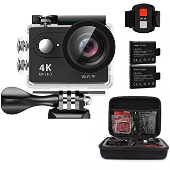 AEDILYS 4K WIFI Sports Action Camera Ultra HD Waterproof DV Camcorder 12MP 170 Degree Wide Angle 2 inch LCD Screen / 2.4G Remote Control-Black