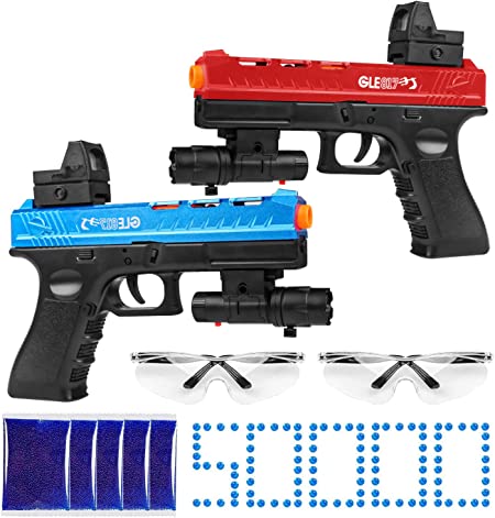 Jayol Upgraded JM-X2 Gel Electric Blaster Toy, 2 Pack Splatter Blaster Ball with 50,000 Gel Balls and Safety Glasses for Outdoor Activities, Team Play Gift for Ages 14 (Red Blue)