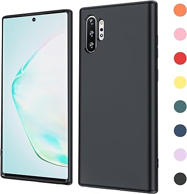 LeYi for Note 10 Plus Case: Liquid Silicone Ultra Slim Shockproof Protective Case with Anti-Scratch Microfiber Lining, Soft Gel Rubber Case for Samsung Galaxy Note 10 Plus, Black