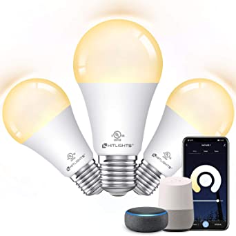 Smart Light Bulb, HitLights Dimmable WiFi LED Light Bulbs Work with Alexa Google Home, A19 E26 9.5W(60 Watt Equivalent), 800Lumen Tunable 2700-5000K for Home Living Room(3Pack UL Listed FCC)
