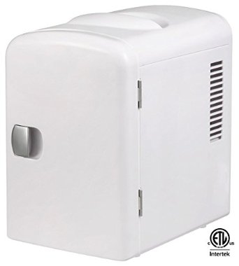 Gourmia GMF-600 Gourmia GMF600 Portable 6 Can Mini Fridge Cooler and Warmer for Home ,Office, Car or Boat AC & DC, White