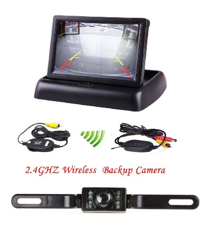 Podofo® 4.3" Foldable Car TFT LCD Monitor Wireless Backup Camera License Plate Reverse Rear View Parking System Set