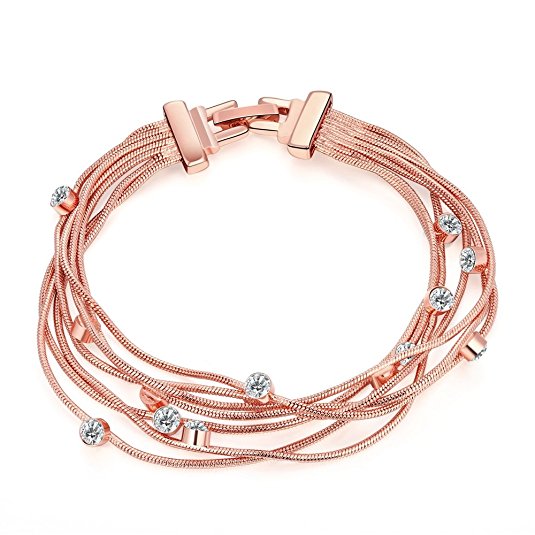 YamaziHD Fashion Jewelry Austrian Crystals Rose Gold Plated Multi-Strand Unique Bracelet for Women Girls (Big size)