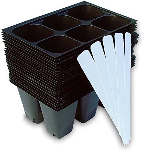 9GreenBox - Seedling Starter Trays, 144 Cells: (24 Trays; 6-Cells Per Tray), Plus 5 Plant Labels