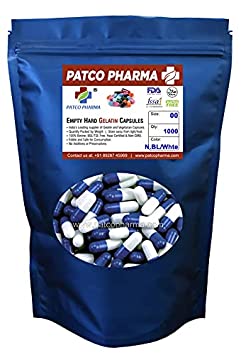 Patco Pharma - Size 00 Navy Blue/White Empty Gelatin Pill Capsule - DIY Powder Filling (Pack of 1000)