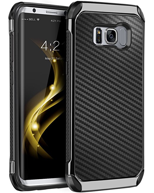 Galaxy S8 Case, Samsung Galaxy S8 Case, BENTOBEN Dual Layer Hybrid Hard PC Cover Soft TPU Bumper Carbon Fiber Texture Chrome Shockproof Protective Case for Samsung Galaxy S8 2017 (5.8 Inch), Black