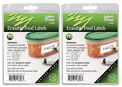 Jokari 70 Count Label Once Erasable Food Labels Refill Packs, Multicolor, 2-Pack