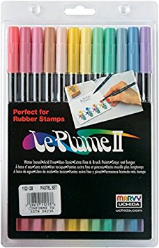 Uchida 1122-12B Le Plume II Double-Ended Markers with Brush and Fine Tips, Pastel, Set of 12
