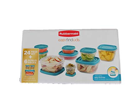 Rubbermaid Easy Find Lids Food Storage Container, Aquamarine 24-Piece Set with 6 Bonus Pieces