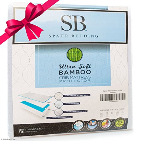 Baby Crib Mattress Protector Pad - The Softest Bamboo Rayon Fiber Quilted Terry - Waterproof & Hypoallergenic - Protect from Dust Mites & Mold - Spahr Bedding Crib Size