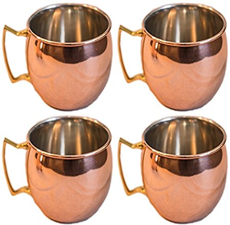 Moscow Mule 100 % Solid Pure Copper Mug /Cup (16-ounce/set of 4, Smooth, Nickel Lined) (Set of 4, Smooth, Nickel Lined)