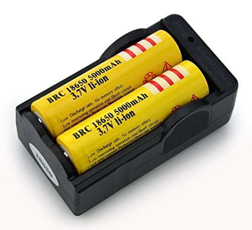 BestFirereg 2Pcs 37V 18650 5000mah Rechargeable Lithium Battery with 18650 battery Charger Yellow