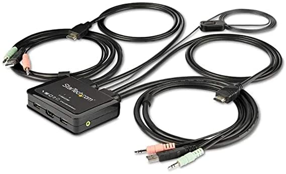 StarTech.com 2 Port HDMI KVM Switch - 4K 60Hz - Compact Dual Port UHD/Ultra HD USB Desktop KVM Switch w/Integrated 4ft Cables & Audio - Bus Powered & Remote Switching - MacBook ThinkPad (SV211HDUA4K)