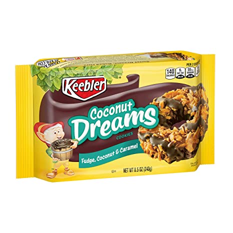 Keebler Fudge Stripes Cookies, Coconut Dreams, Flavors of Fudge, Caramel and Coconut, 8.5 oz Tray