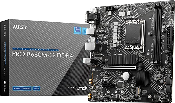 MSI PRO B660M-G DDR4 ProSeries Motherboard (mATX, 12th Gen Intel Core, LGA 1700 Socket, DDR4, PCIe 4, 2.5G LAN, USB 3.2 Gen 1, M.2 Slots)