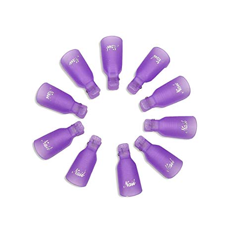 GOGOONLY TM - 10pc Reusable Plastic Acrylic Nail Art Professional Soak Off Cap Clip UV Gel Polish Remover Wrap Cleaner Clip Cap Tool (purple)