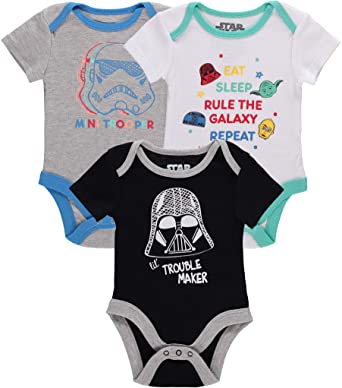 Disney baby-boys 3 Pack Star Wars Creeper Onesies Bodysuits