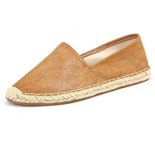 Espadrille Flats for Women, Slip on Espadrille Loafers Sneakers Shoes Navy Blue Tan Brown Rose Gold Silver Red Ladies Canvas/Faux-Suede Espadrilles for Women