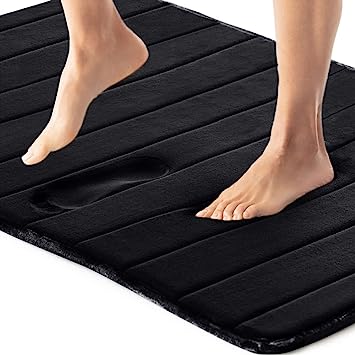 Gorilla Grip Memory Foam Bath Rug, 30x20, Thick Soft Striped Bathroom Mat, Absorbent Decorative Mats, Machine Washable, Durable Backing, Luxurious Comfortable Rugs for Shower and Tub Floor, Black