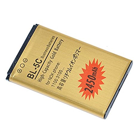 Online-Enterprises 2430mAh BL-5C Gold Business Battery / Overheat / Overcharge protection built in / for Nokia 1100 1101 1110 1112 1200 2600 2610 2626 2700 6267 6270 7600 7610 C2-03 E50 E60 M-Gage