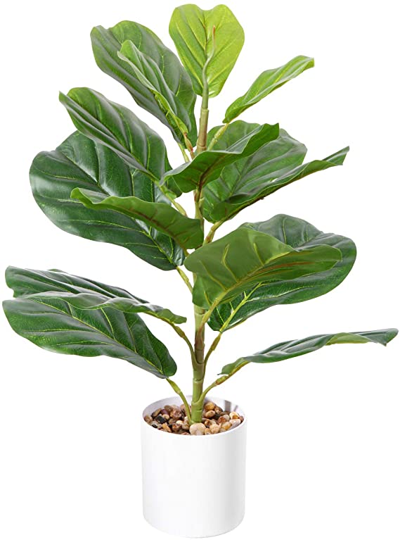 CROSOFMI Artificial Mini Fiddle Leaf Fig Tree 55cm Fake Ficus Lyrata Plant with 15 Leaves Faux Plants in Pot for Indoor House Home Office Modern Decoration Perfect Housewarming Gift