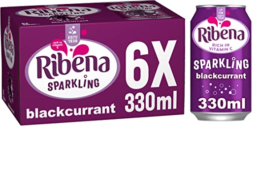 Ribena Sparkling Blackcurrant Multipack - 6x330ml cans | Real Fruit | Rich in Vitamin C | No Artificial Colours or Flavours | Carbonated | Bursting with Flavour