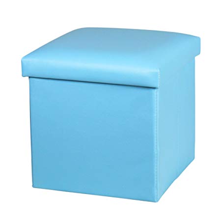 NISUNS OT01 Leather Folding Storage Ottoman Cube Footrest Seat, 12 X 12 X 12 Inches (Sky Blue)
