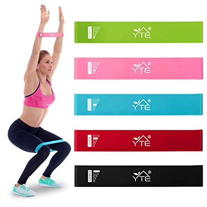 YTE Resistance Loop Exercise Band with Instruction Guide, Set of 5 Workout Band with Carry Bag for Home Fitness, Stretching, Physical Therapy