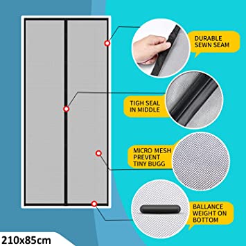 Lifekrafts Polyester Mosquito Screen Curtain for Main Doors Mesh with Magnets (Black, 210 x 85 Cms)