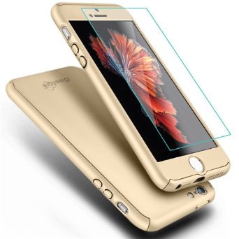 iPhone 5 Case,iPhone 5S Case, COOLQO® Full Body Coverage Ultra-thin Hard Hybrid Plastic with [Slim Tempered Glass Screen Protector] Protective Case Cover & Skin for Apple iPhone 5/5S (Gold)