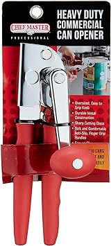 Chef-Master Commercial Can Opener, Heavy Duty Can Opener Manual for Large Cans With Anti-slip Grip, Kitchen Can Opener, Bottle and Can Opener, Professional Can Opener With Crank Handle (90056)