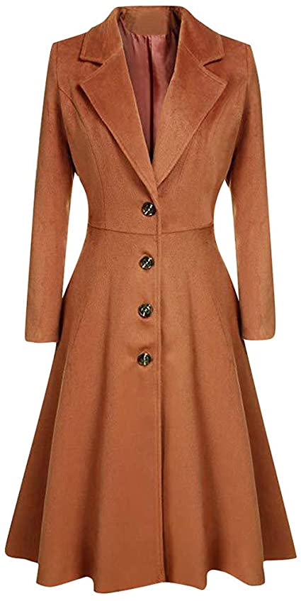 iYYVV Womens Winter Lapel Button Long Trench Coat Jacket Overcoat Hairy Dress Outerwear