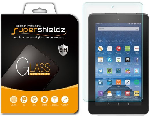 Amazon Fire 7" 7 inch Tablet [2015 Released] Tempered Glass Screen Protector, Supershieldz® Ballistics Glass 0.3mm 9H Hardness Anti-Scratch, Anti-Fingerprint, Bubble Free - Retail Packaging