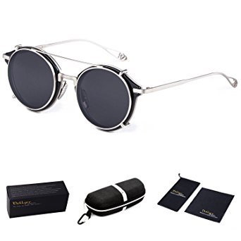 Dollger Clip On Sunglasses Steampunk Round Double Lenses 1 Set with Frame
